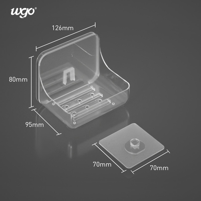 No เจาะ Wall Mount ที่วางสบู่อาบน้ำจานเคาน์เตอร์อาบน้ำพลาสติกใส